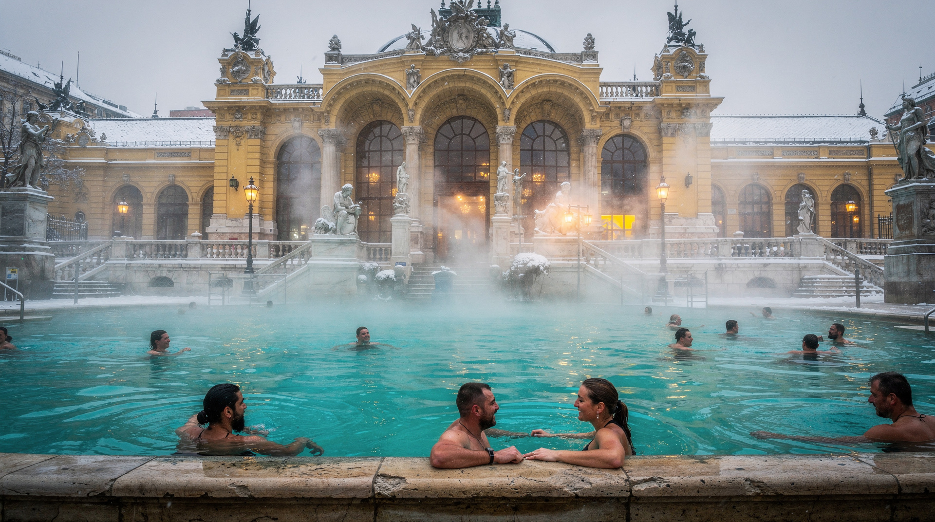 Freibäder im Winter Budapest: die Dampfsaison erleben — Warum Budapests Thermalbäder im Winter unvergesslich sind: Dampf steigt aus 38 °